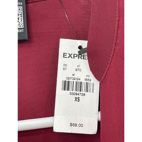 Express Shirt Size XS Sheer Button Front Long Sleeve Burgundy Career Office NEW - Picture 4 of 7